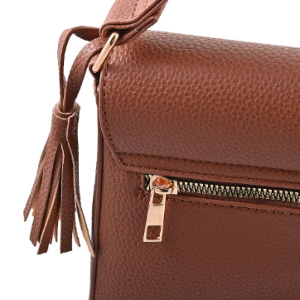 Alexis Bendel Brown Faux Leather Asymmetric Flap Shoulder Bag - Picture 5 of 5